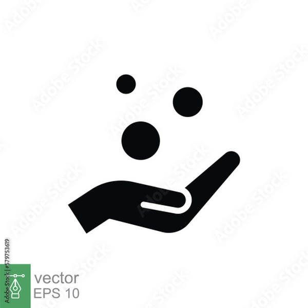 Fototapeta Money on hand, obtain glyph icon concept. Simple solid style hand and coins for web template and app. Black silhouette symbol. Vector illustration isolated on white background. EPS 10.