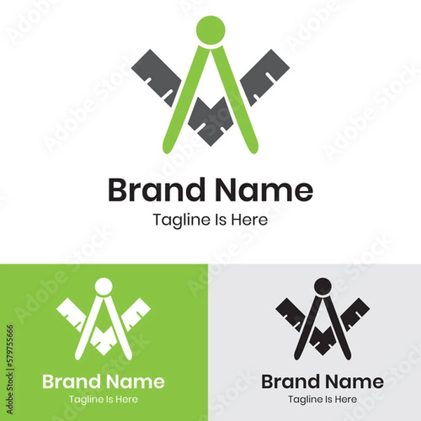 Fototapeta Compasses ruler mathematics logo design
