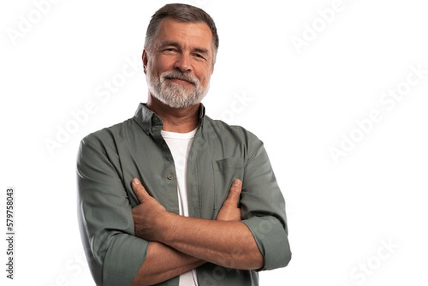 Fototapeta Portrait of smiling mature man standing on transparent background