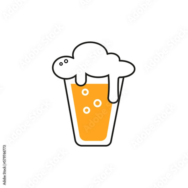 Fototapeta Beer glass colored icon isolated on white background. Beer Symbol. Vector Design Illustration. Outline style.
