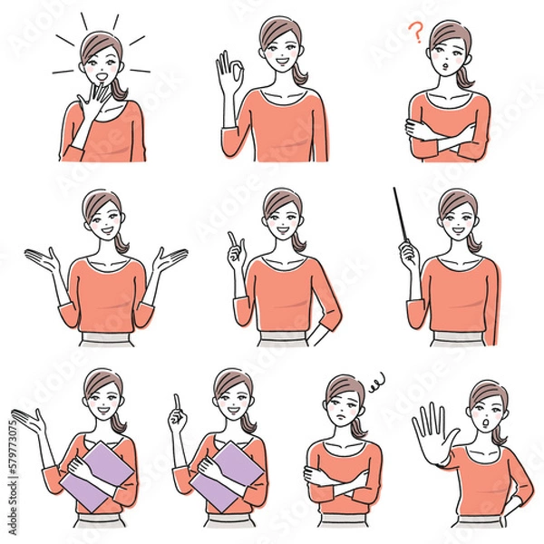 Obraz 若い女性の表情のセット