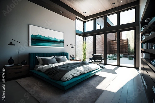 Obraz Architectural photography of a modern Bedroom.AI generated.