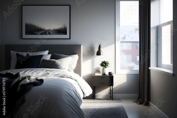 Obraz Architectural photography of a modern Bedroom.AI generated
