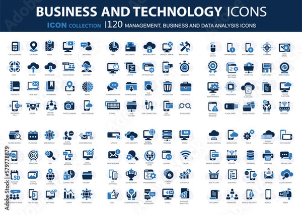 Fototapeta Business and marketing, programming, data management, internet connection, social network, computing, information. Flat vector illustration	