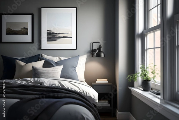 Obraz Architectural photography of a modern Bedroom.AI generated