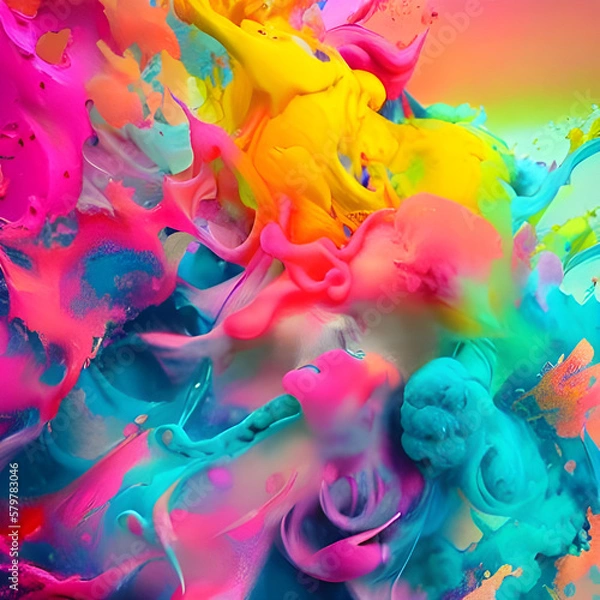 Obraz multicolored mix of 3d color stains and splashes, beautiful bright background. Generative AI