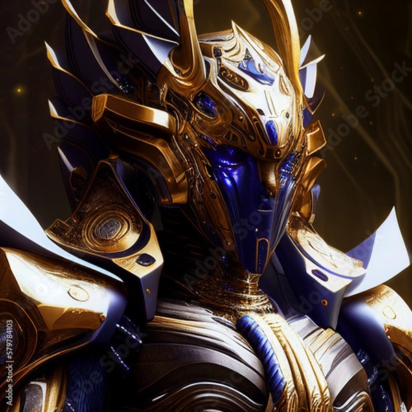 Fototapeta Golden and Blue Character, rich detail hyper realistic, marvel, generative AI