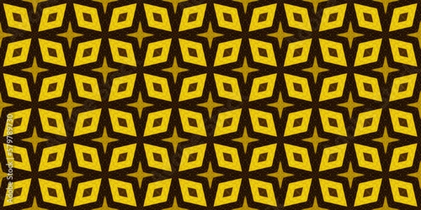 Obraz African fabric - Filigree pattern - Semless and textured design - Golden yellow , brown and black colors - Geometric shapes - Illustration