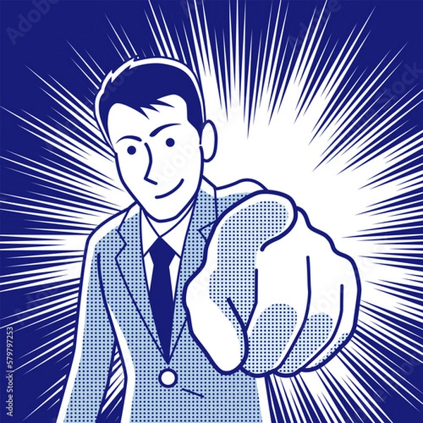 Fototapeta 正面に向かって指差す男性