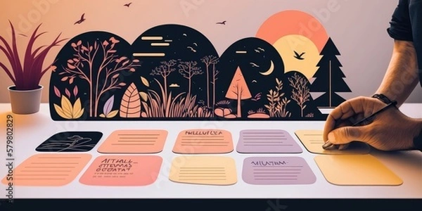 Obraz Artistic representation of card sorting method. Created with generative Ai technology