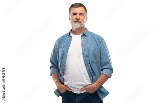 Fototapeta Portrait of smiling mature man standing on transparent background