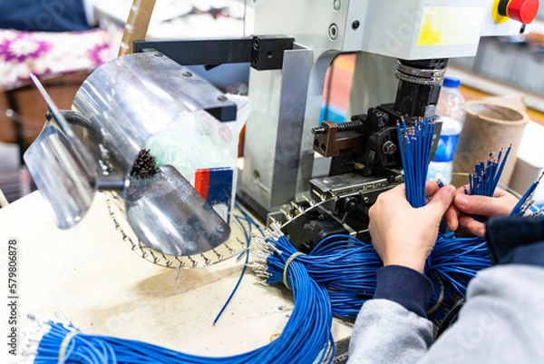 Obraz Female industrial worker working with manufacturing equipment in a factory