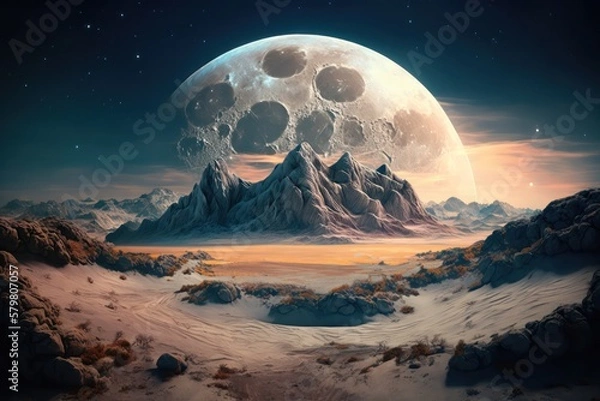 Fototapeta Landscape with moon rising. Generative AI