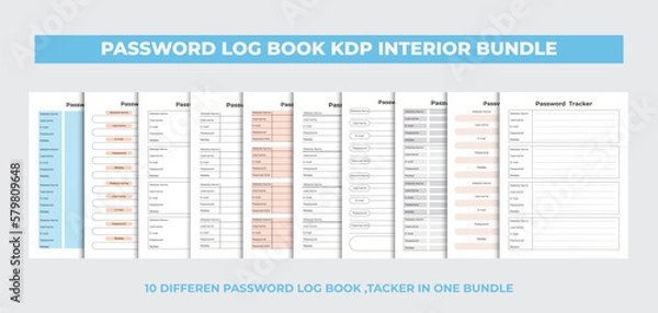 Obraz Password log book ,tracker design template. kdp interior bundle