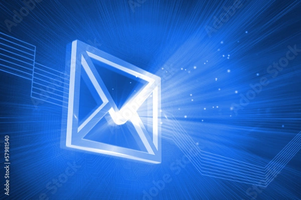 Fototapeta Glowing envelope on blue background