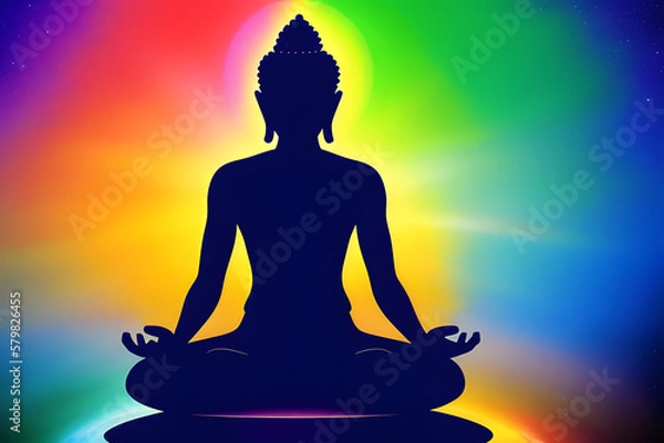 Fototapeta Abstract Artistic 3d rendering illustration of a Colorful Buddha Meditation Through Out Spacetime