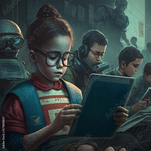Fototapeta students studying in classroom Generative AI