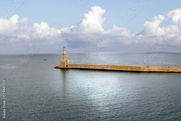 Fototapeta Landmarks of Crete - Beautiful venetian town Chania in Crete island. View of the old port of Chania.