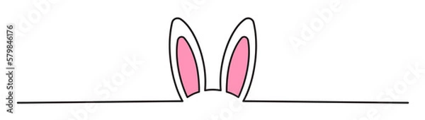 Fototapeta Easter Bunny Ears line art banner in scribble style hand ...