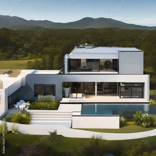 Fototapeta A modern home with an open floor plan and plenty of natural light 3_SwinIRGenerative AI