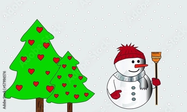Obraz Muñeco de nieve y dos abetos