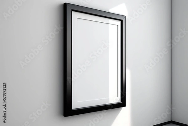 Fototapeta black picture frame on a wall - blank mockup -made with generative ai