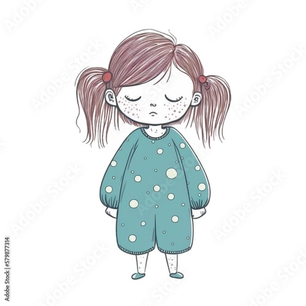 Fototapeta a logo of girl wearing pajamas, white background. doodle illustration