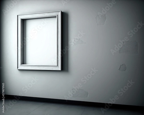 Fototapeta Empty room with a frame hanged on the wall. Generative AI