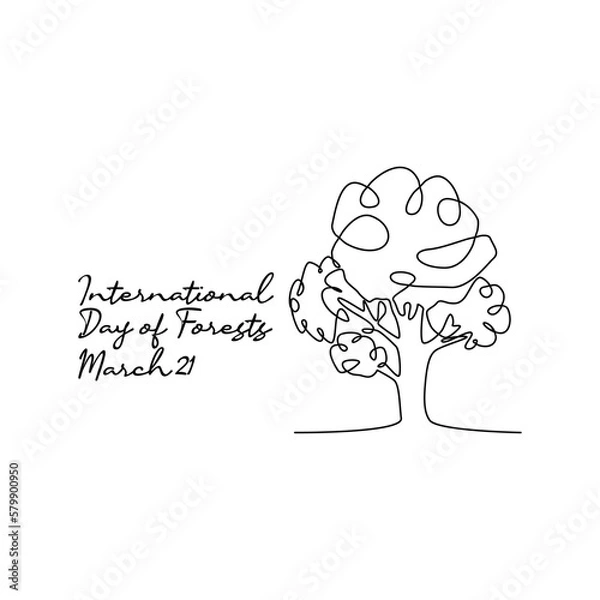 Fototapeta single line art of international day of forests good for international day of forests celebrate. line art. illustration.