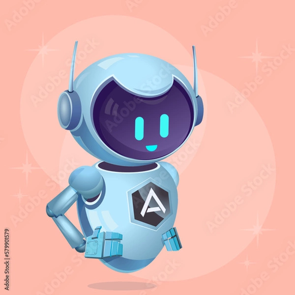 Fototapeta Funny cartoon android character with childish smile