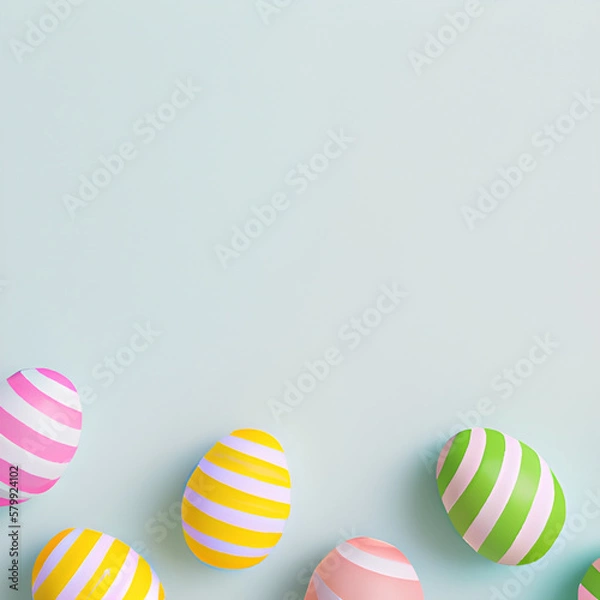 Obraz Blue pastel background with striped easter eggs