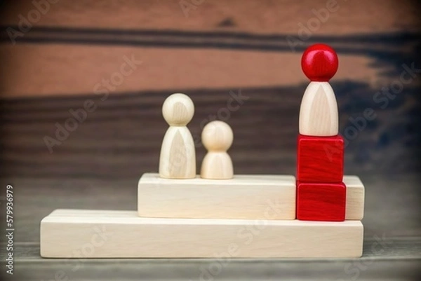 Fototapeta contest winner concept, wooden figures on wooden blocks, business contest winner