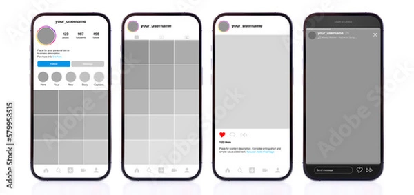Fototapeta Mock up of sample social media pages on mobile phone