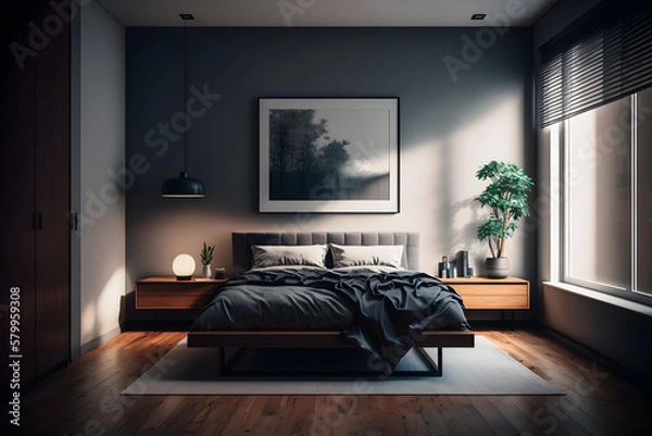 Obraz Architectural photography of a modern Bedroom.AI generated.