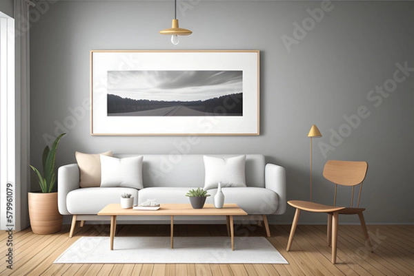 Fototapeta Mockup frame in farmhouse living room interior, 3d render