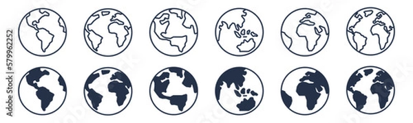 Obraz Minimal planet earth icons. Editable stroke. Vector graphic illustration. For website design, logo, app, template, ui, etc.