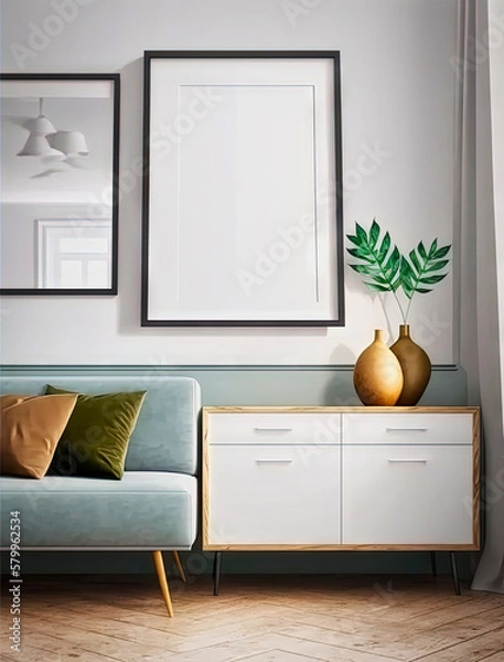 Fototapeta Mockup frame in modern home interior background. Mockup wall. Generative AI