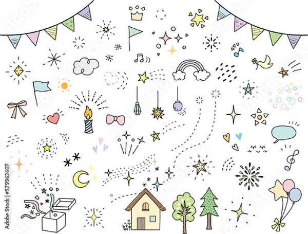 Fototapeta キラキラ手描きイラストセット