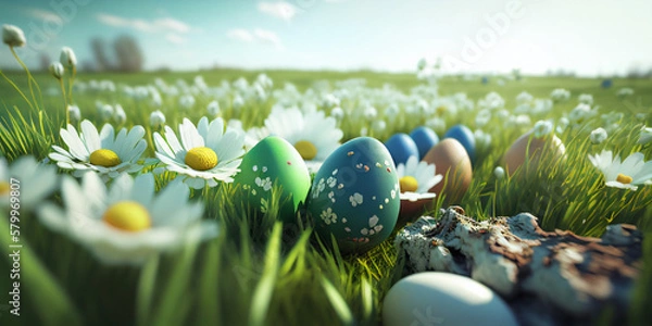 Fototapeta Easter eggs in the field