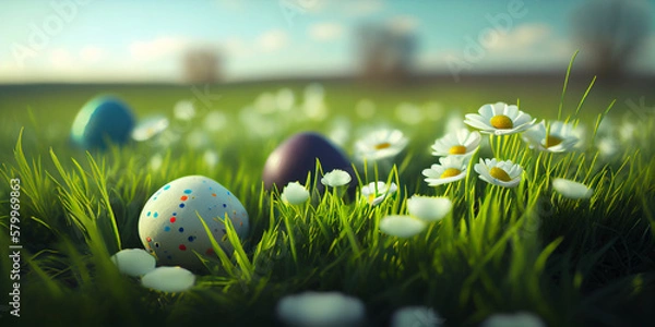Fototapeta Easter eggs in the field