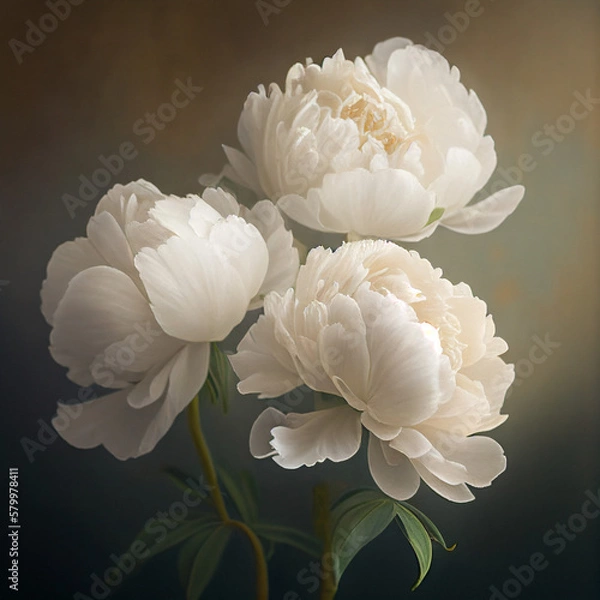 Obraz bouquet of white airy peonies in vintage style. generative ai	
