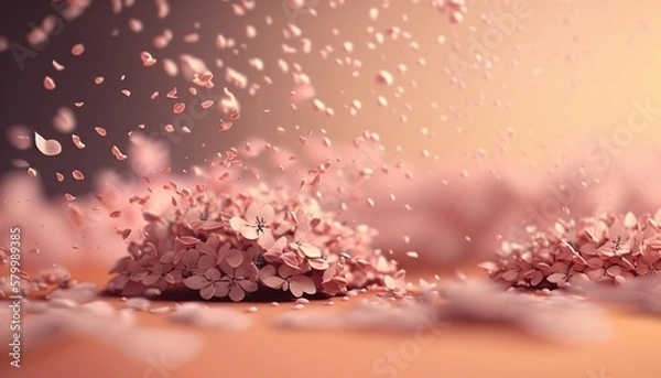 Obraz Petals of cherry blossom blown by the wind. Sakura flowers. Generative AI