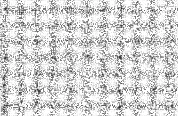 Fototapeta Stylish texture with figures from lines and dashes .Abstract geometric black and white pattern for web page, textures, card, poster, fabric, textile.