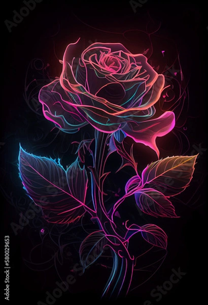 Obraz Ilustracja jaskrawego neonowego kwiatu róży