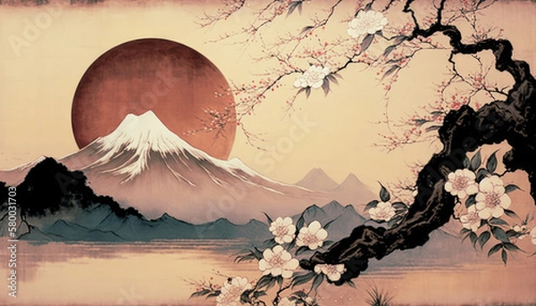 Fototapeta Elegance and Harmony: Exploring the Backgrounds in Japanese Painting AI Generated
