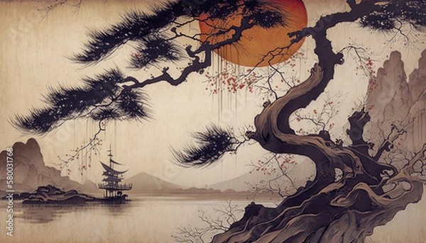 Fototapeta Elegance and Harmony: Exploring the Backgrounds in Japanese Painting AI Generated
