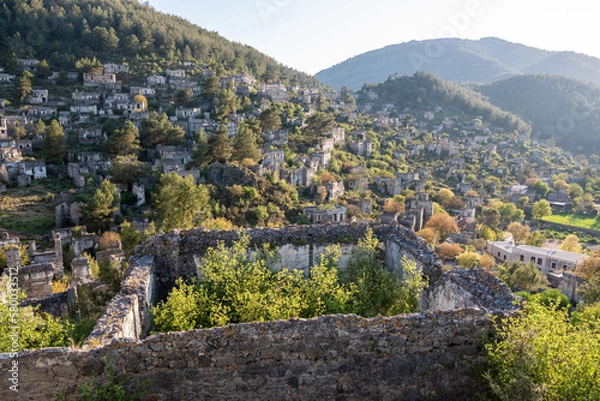 Obraz View over the Kayakoy (Levissi) abandoned village near Fethiye in Mugla province of Turkey.