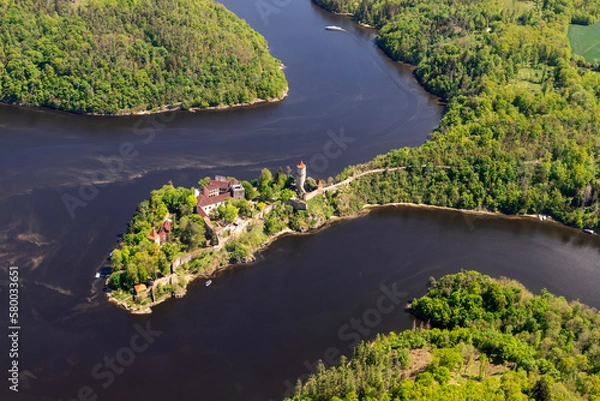 Obraz aerial view of castle zvikov, vltava river, czech republic