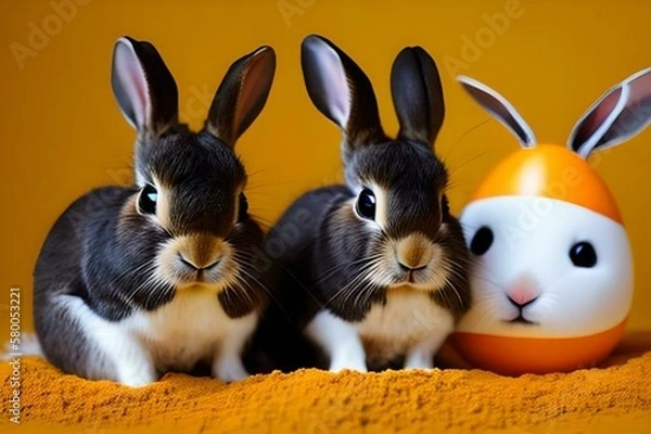 Fototapeta easter bunny with eggs generative AI