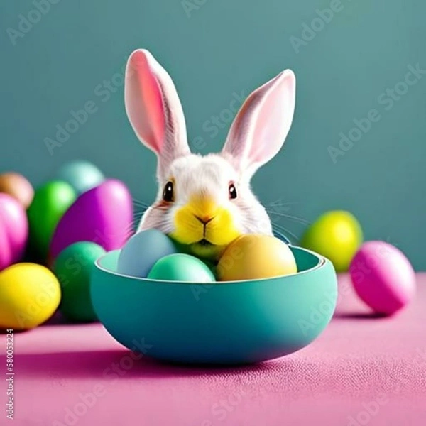 Fototapeta easter bunny and eggs generative AI